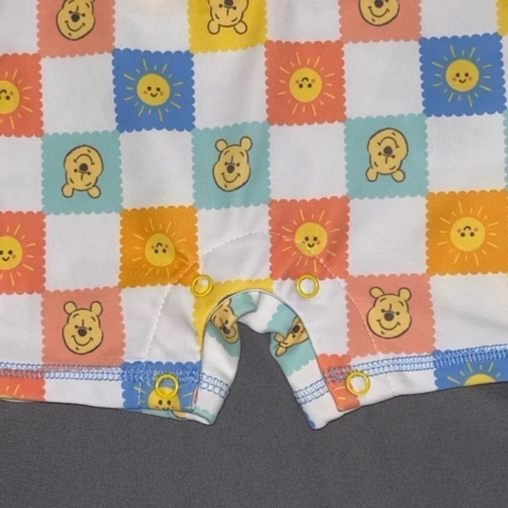 Disney Baby Winnie the Pooh Yellow Checkered Rash Guard Swimsuit 12M NEW